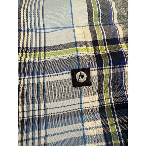 Marmot Plaid Short Sleeve Button Up Shirt Men’s M Blue Green Outdoor Hiking Work - Picture 3 of 14